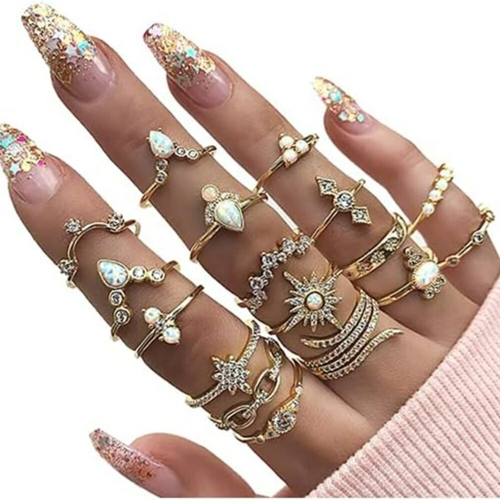 Gold Boho Ring Sets Stackable Knuckle Ring Vintag… - image 1